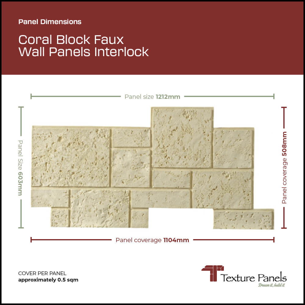 Coral Block Faux Wall Panels Interlock panel dimensions | Texture Panels